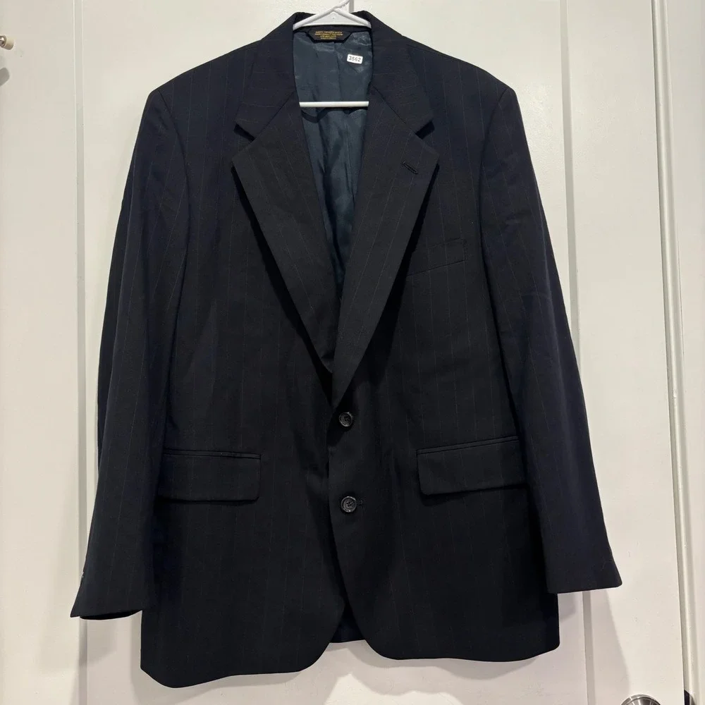Evan-Picone Sterns Mens Navy Blue Pinstripe 100% Pure Wool Blazer Sport Coat